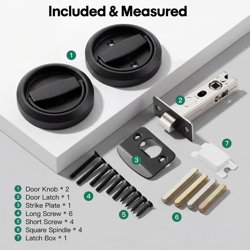 Low Profile Door Knob, Flat Door Knob for RV & Narrow Space, Easy Install Flush Door Knobs, No Key Passage Latch for Standard US Interior Doors, Matte Black 1 Pack