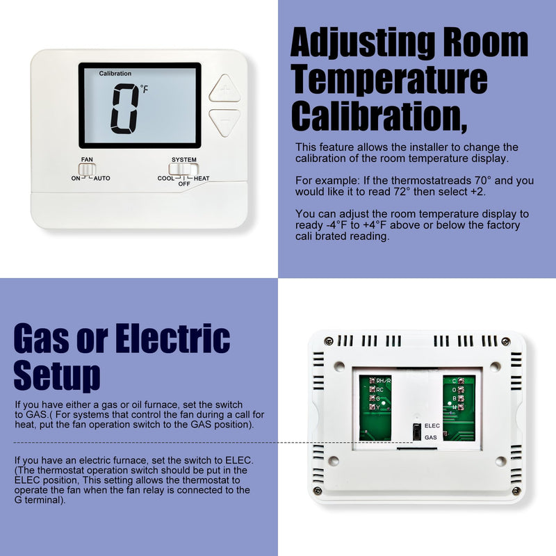 Non-Programmable Thermostats for Home Conventional Single-Stage Systems, up to 1 Heat/ 1 Cool (with White Backlight)
