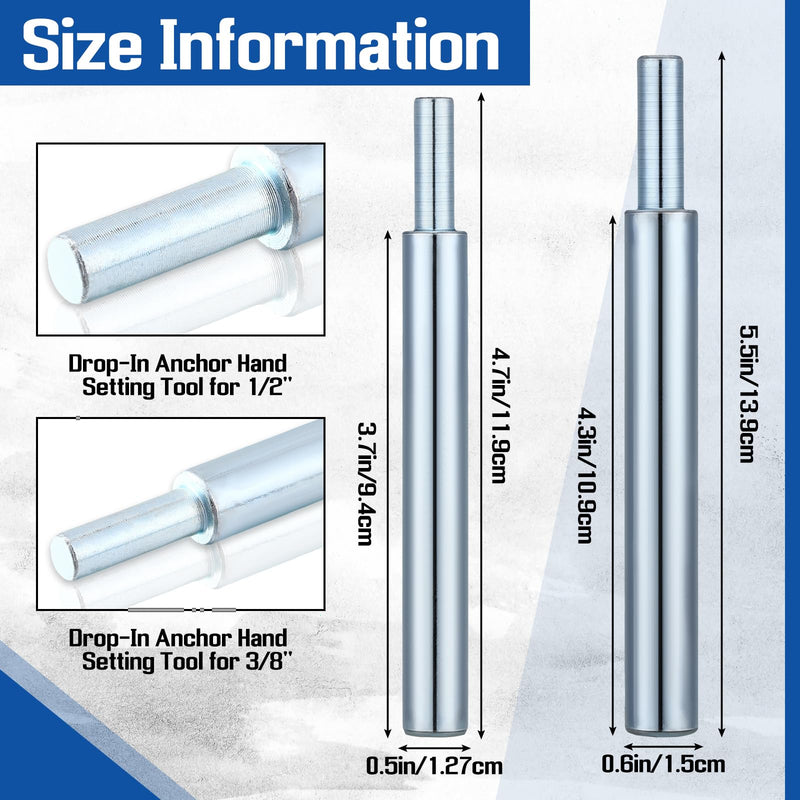 Hicarer 2 Pcs Drop in Anchor Tool Apply to 1/2 Inch and 3/8 Inch Internal Thread Drop in Anchor, Zinc Plated Steel Rod Drop in Anchor for Concrete, Stone Drop in Female Expansion Anchors