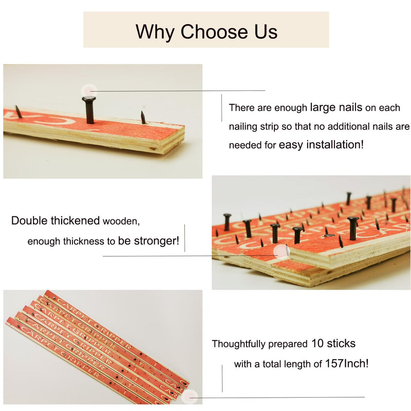 ifish 10PCS Carpet Tack Strips with Nails, with 180 Grit Sandpaper for Tufting Frame Concrete Subfloor Stairs Rug Gripper Adhesive Installation Helper 10pcs + 2pcs sandpapers