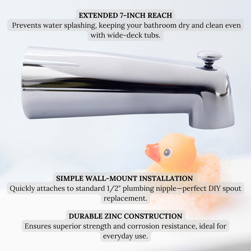Westbrass 7" Diverter Tub Spout, Polished Chrome, E507D-1F-26