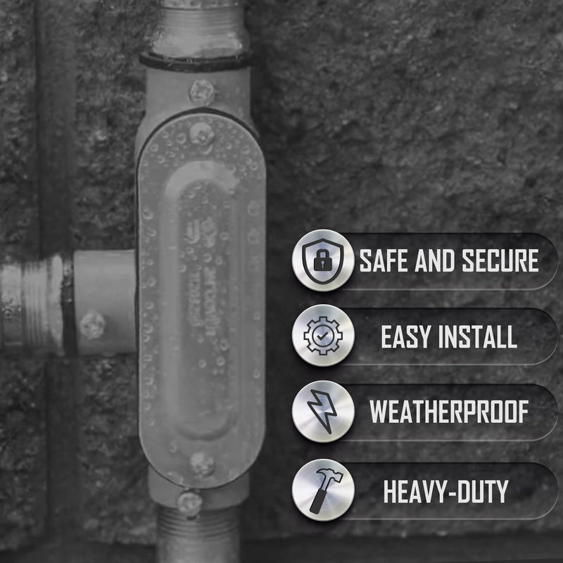 TayMac RLT125 Threaded T Type Conduit Body, Die Cast Aluminum, Stamped Steel Cover, 1 4-Inch , Gray