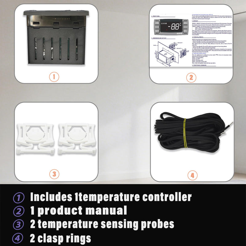 Replacement for Dixell XR06CX-4N1F1 Temperature Controller, Fit for 120V 50-60Hz Commercial Refrigerators/Freezerwith Temperature Sensor Probes & Clasp
