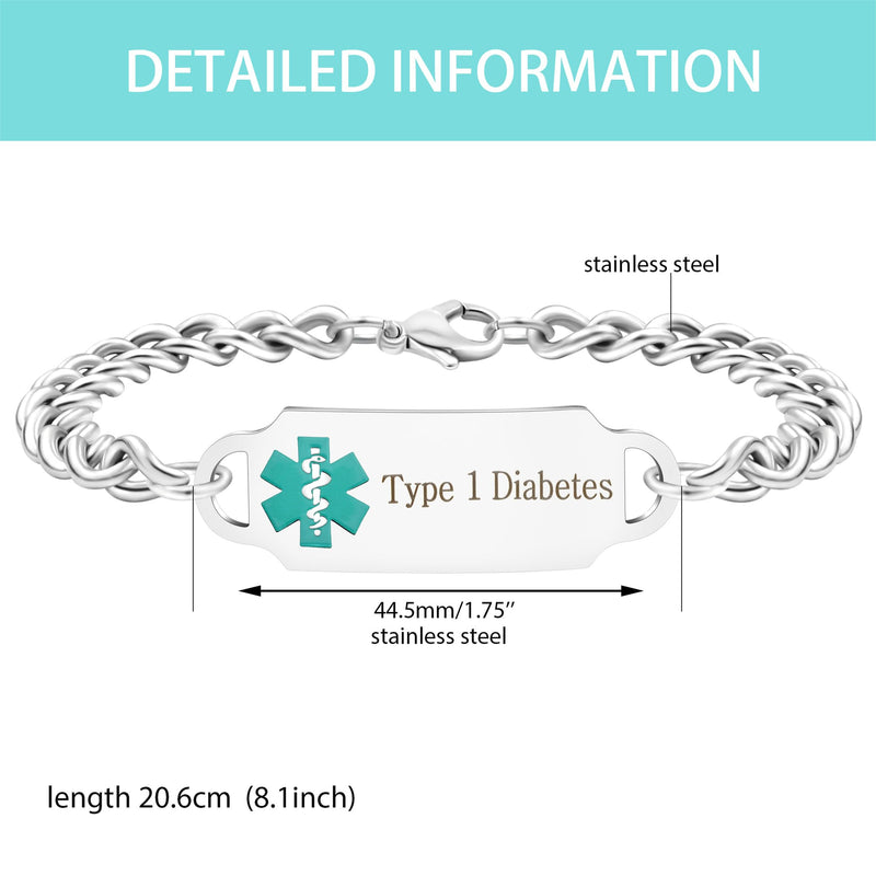 Free Custom Medical Bracelet, Men and Women Emergency First Aid Bracelet Custom Name ID Stainless Steel Chain Anniversary Birthday Medical Alarm Bracelet type1
