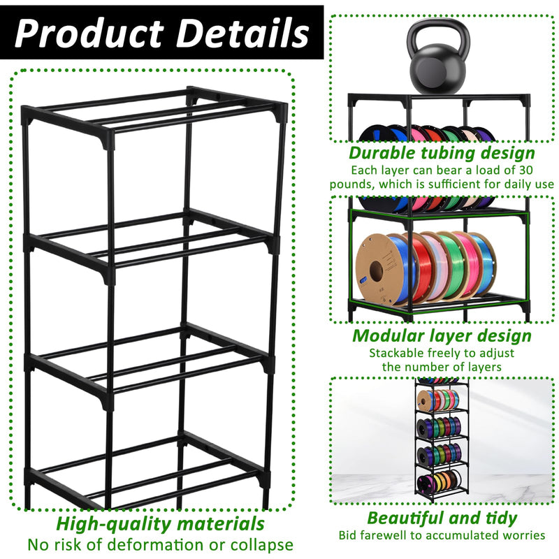 2 Pack 3D Printer Filament Storage Rack, 6-Tier Large Capacity Spool Holder, Heavy Duty Metal Filament Organizer Shelf for PLA/ABS/TPU/Other 3D Printing Materials, Printing Studio & Workshop