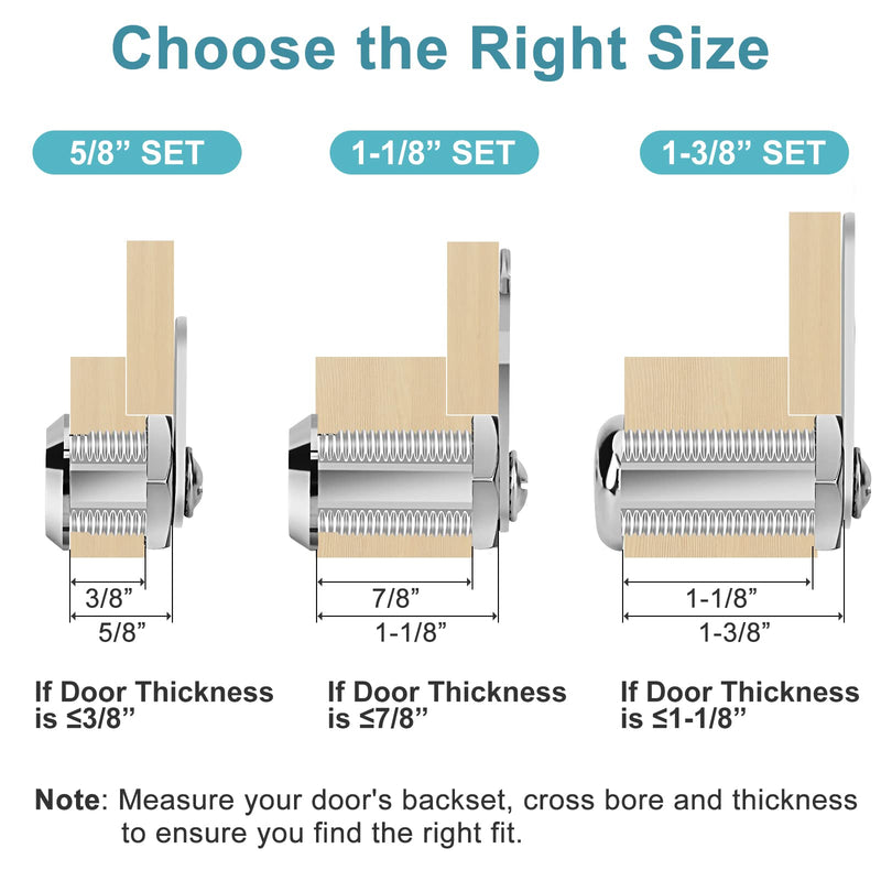 Cam Lock Cabinet Lock Keyed Alike, 1-3/8'' (Length) Cylinder Secure File Drawer Mailbox RV Storage Replacement Set, Chrome-Finish Zinc Alloy (1-3/8 Inch 6Pcs) 1-3/8 Inch 6Pcs