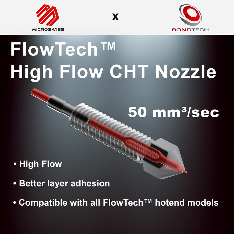 Microswiss FlowTech™ CHT - High Flow Nozzle - Equipped with Bondtech CHT Technology - Multi Filament Channel Design (0.4mm) 0.4mm