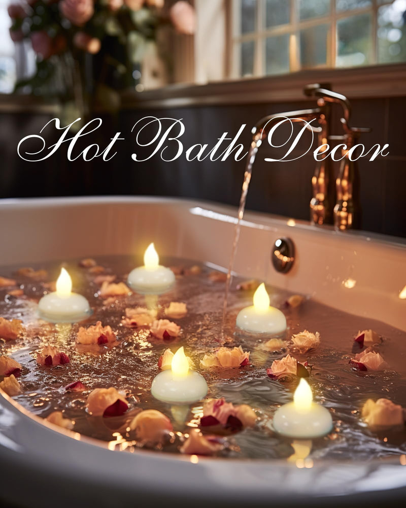 Homemory 24 Pack Waterproof Flameless Floating Tealights, Warm White Battery Flickering LED Tea Lights Candles - Wedding, Party, Centerpiece, Pool & SPA Warm White (24Pack)