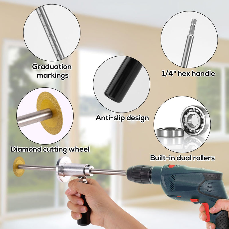 Inside Pipe Cutter, Stainless Steel Plumbing Internal Plastic Hose Cutting Tool with Grit Cutting Wheel & Handle 7" Adjustable Cut Depth Fit for 1.5-8" PVC Pipes