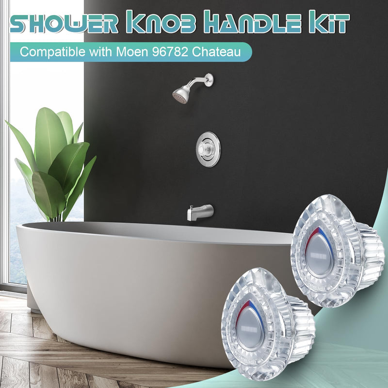 Enhon 2 Pack Shower Handle Replacement Compatible with Moen 96797 Chateau Tub and Showers Faucet, Shower Knob Replacement Kit Compatible with Moen 1225 Cartridge, Include Screws, Chrome Knob Insert