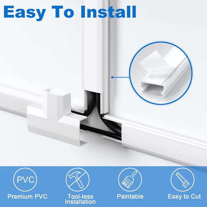 ZhiYo Cord Cover Wall Kit, 94.5in Cord Hider Wall Mounted TV, Wire Covers for Cords, Paintable Wire Hiders for TV on Wall, TV Cable Hider Wall Kit, Wall Cord Concealer, 6 x L15.7in W0.98 H0.5in, White M - 95in