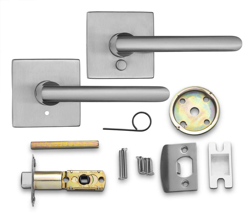 Berlin Modisch Privacy Lever Door Handle Slim Square Easy to Open Locking Lever Set [for Bedroom or Bathroom] Reversible for Right & Left Sided Doors Heavy Duty - Satin Nickel Finish Privacy [Lock with no key required] Brushed Nickel Finish
