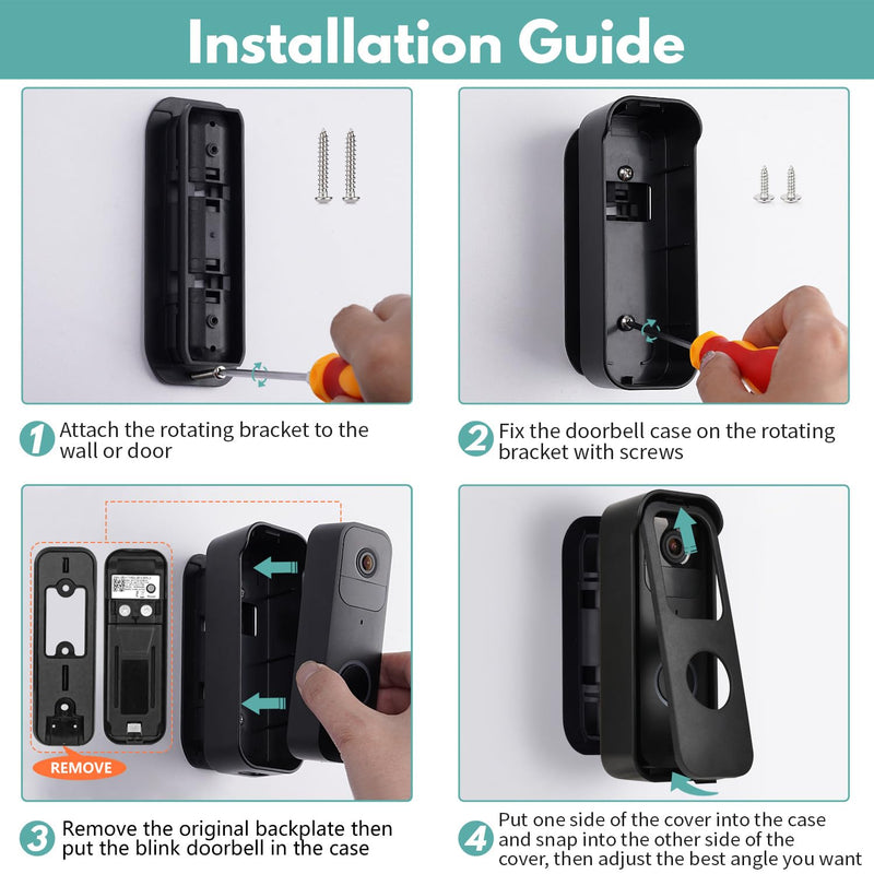 Adjustable Door Mount for Blink Video Doorbell, Adhesive Doorbell Mounting Bracket Accessories for Blink Doorbell Security System with No Drilling (Black)