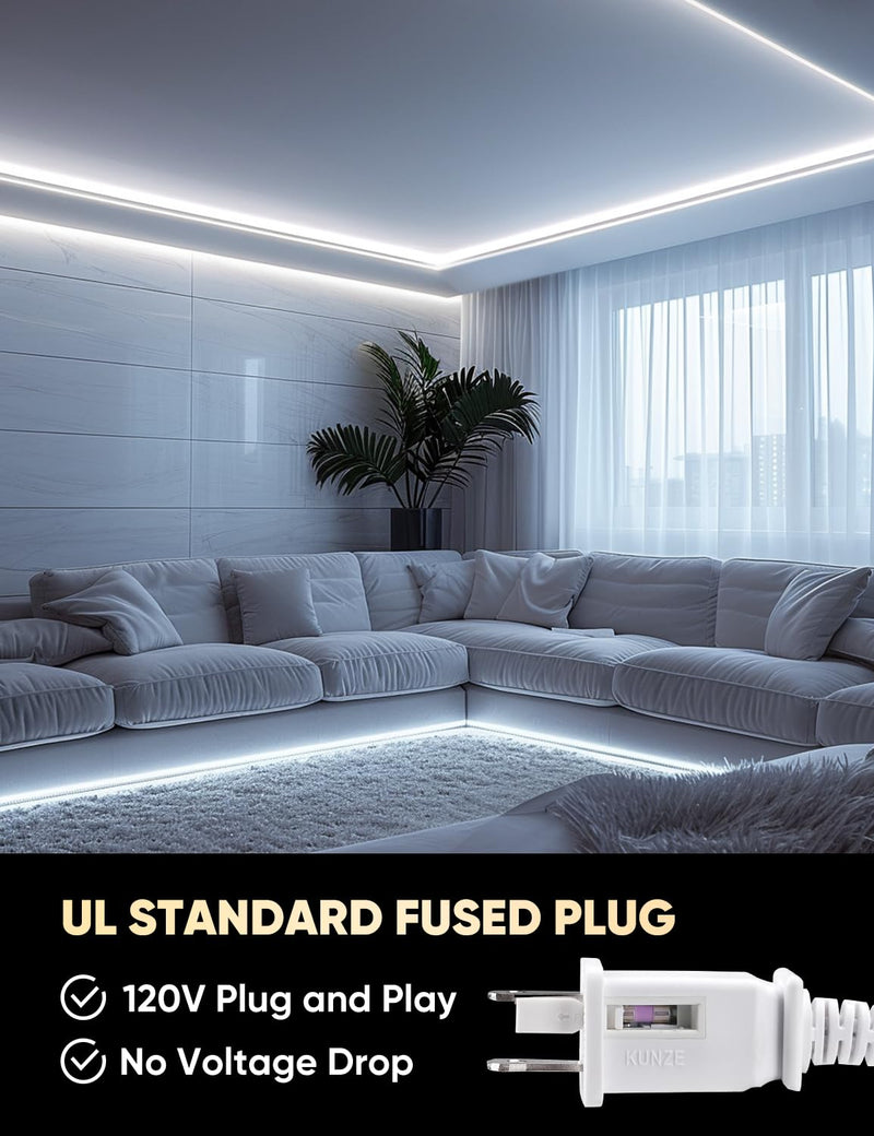 COB Led Neon Rope Lights 16ft 6000K Cool White, 110-120V Outdoor Waterproof Lighting Strip 600lm/m Bright, Cuttable and Adhesive, for Roof Bedroom Garden Commercial 16FT/5M