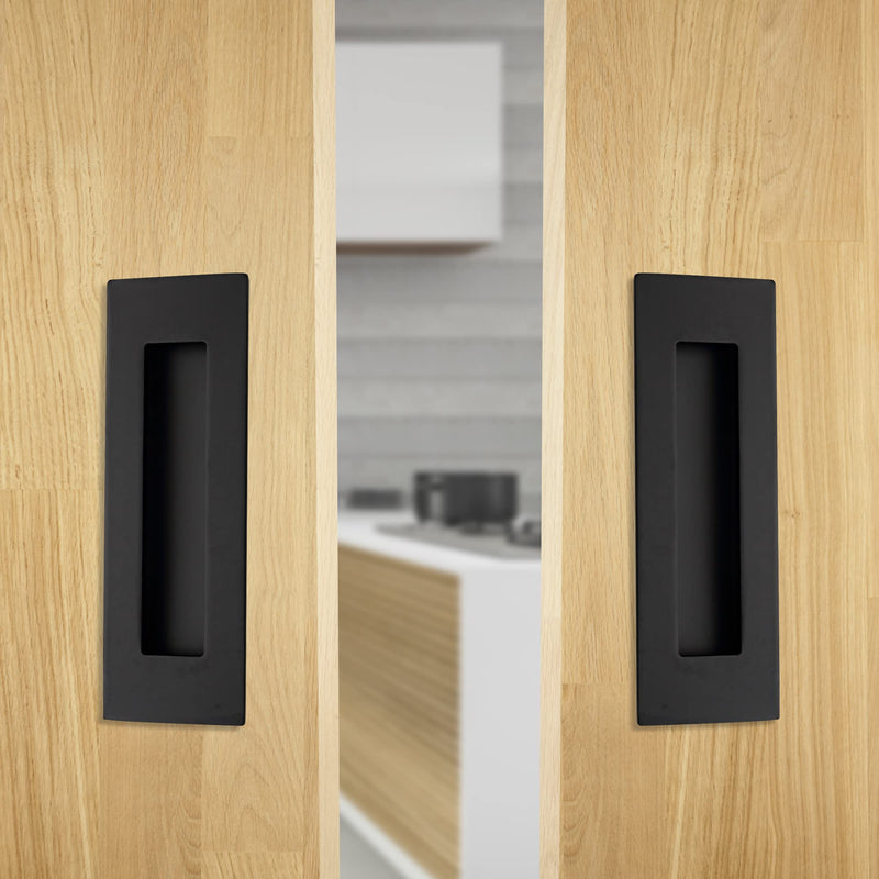 Recessed Door Handles Finger Flush Pulls, 6 Inch Black Pocket Door Pull Hardware, Rectangular Stainless Steel Sliding Closet Handles (2 Pack) Stainless Steel Black(2 Pack)