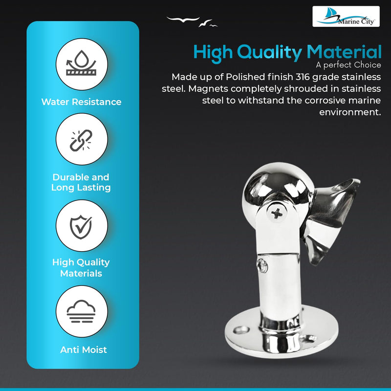 Marine City Magnetic Ball Door Window Stopper Set, 316 Stainless Steel, Corrosion-Resistant, Holds 4kg, Extendable 73mm-100mm, Ideal for Boats, Yachts, Ships