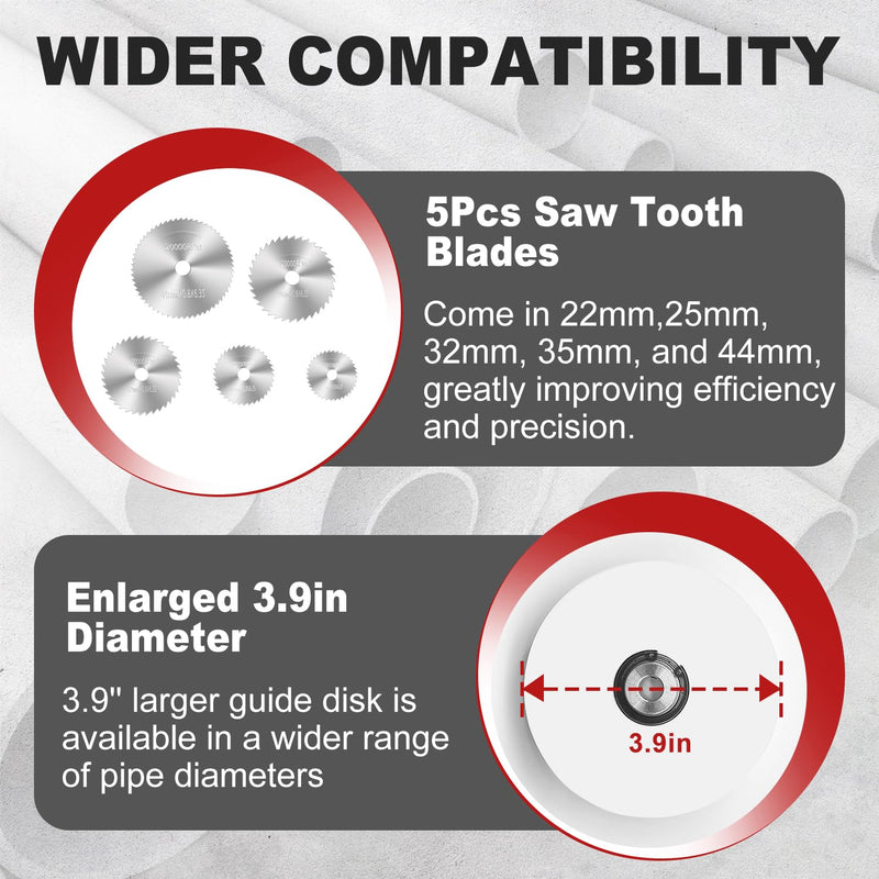 Inside Pipe Cutter for PVC Pipe Cutter Tool with 7" Scale Adjustable Depth Gauge Guide, 5pcs Saw Tooth Blades with 0.315 Hex Key Shaft, Plumbing Internal Plastic Pipe Cutter Set 7 inch Hex Shank