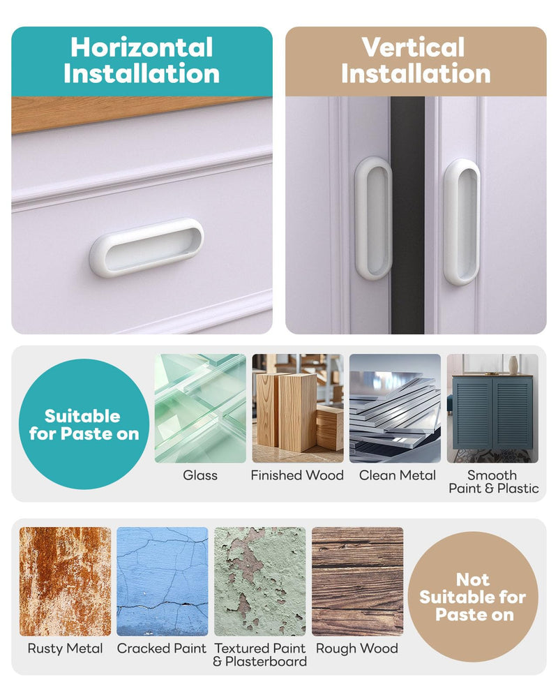 8 Pack Self-Adhesive Drawer Pull Handles, 4 Inch Self-Stick Aluminum Alloy Push-Pull Knobs for Kitchen Cabinet, Closet, Glass Sliding Barn Door, Wardrobe, Window, Balcony Door (8, White) 8