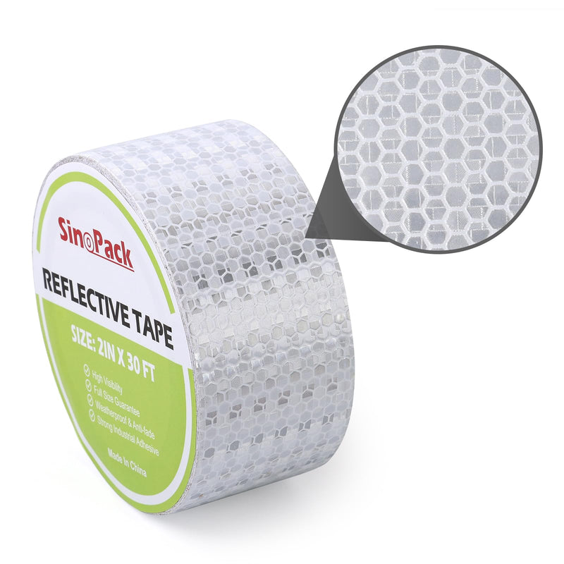Reflective Tape White 2IN X 30FT Outdoor White High Visibility Conspicuity Safety Tape, Reflector Tape Caution Reflector for Trailers, Bikes, Cars 1