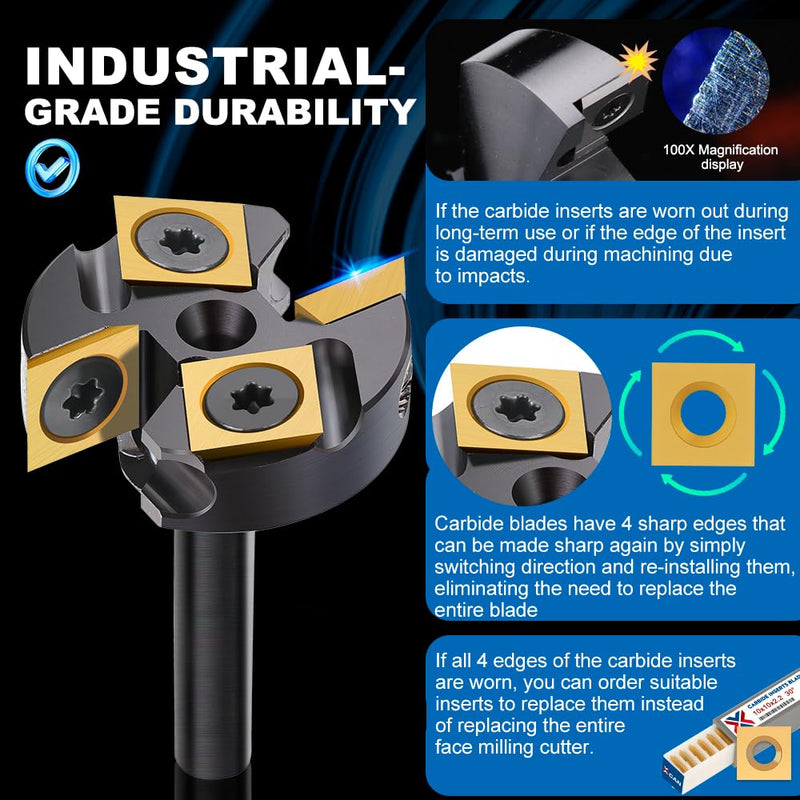 CNC Spoilboard Surfacing Router Bit 1/4'' Shank, 1-1/4'' Diameter | Slab Flattening Router Bits Wood Router Flattening Bit with Titanium Coated Carbide Insert for Wood Planing Bit 1/4" Shank-1-1/4" Cut Dia. (2+2 Inserts) TiN
