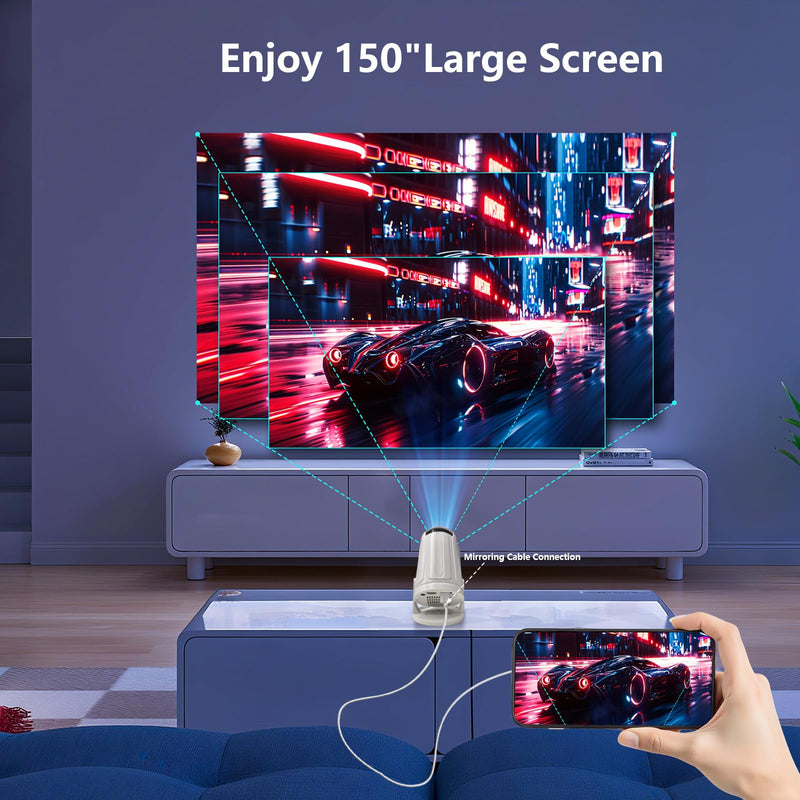 Wireless Mini Projector with WIFI, 4K 1080P Support Portable Projector 180° Rotatable. 17"-130" Screen Movie Projector. Compatible for Smartphone, Laptop, PC（No App） RY008-No App