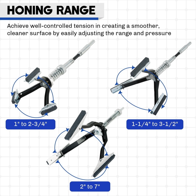 3PCS Engine Cylinder Hone Tool | Minimum 1" to Maximum 7" Diameter Adjustable Deglazer with Extra 9PCS Stones 220 Grit Engine Cylinder Hone Set for Grinding Holes (1-1/8",2" and 4") 1-1/8",2"and 4"
