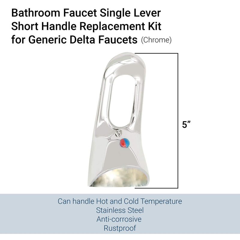 Bathroom and Kitchen Single Lever Short Faucet Handle Replacement Kit for Delta Faucets, Replacement Handle for Delta Tub Faucet, Stainless Steel, Polished Chrome, 5 inch Length