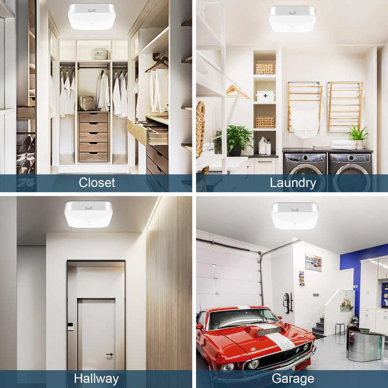 Rechargeable Motion Sensor Closet Light, Rechargeable Battery Operated Ceiling Light Wireless, 500LM Wireless Motion Activated Light for Shower Stairs Hallway Pantry Porch Garage, 5000K White