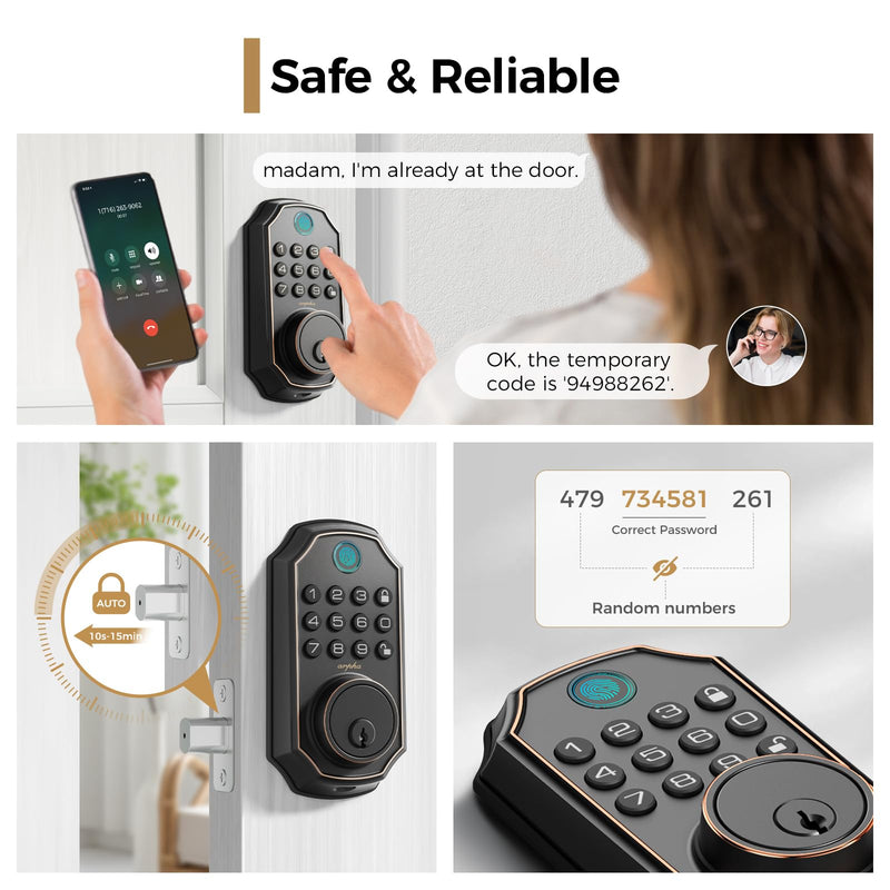 ARPHA Fingerprint Smart Door Lock - Keyless Entry Door Lock, Built-in WiFi Deadbolt with Keypad, APP Remote Control, Easy Installation (WiFi+Fingerprint+Password) WiFi+Fingerprint+Password