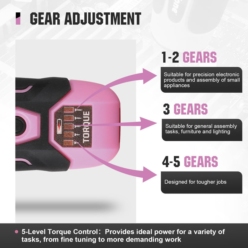 Rechargeable Cordless Electric Screwdriver Set, 28‑Piece Bit Pink
