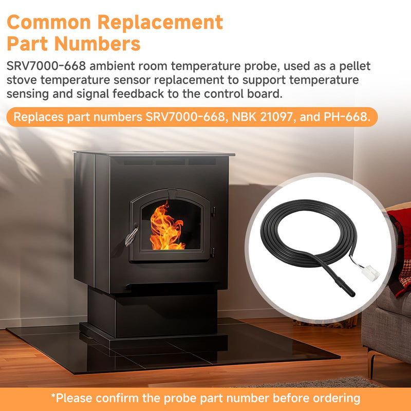 SRV7000-668 Ambient Room Temperature Probe, Compatible with Pelpro PP130 PP150 PP60 PP70 TSC90 & Pleasant Hearth PPC90 PH35PS PHC90 – Pellet Stove Sensor Replacement, Replaces NBK 21097 PH-668