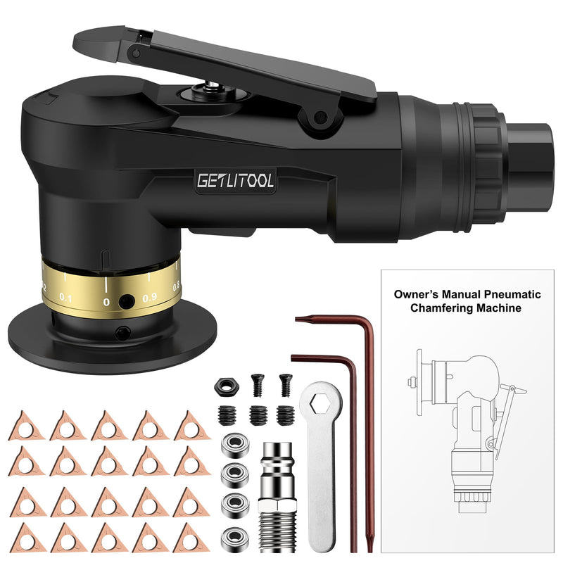 GETLITOOL Pneumatic Chamfering Tool, Mini Air Chamfer Tool Kit with 12 C-Angle & 10 R-Angle Blades, 45 Degree 30000RPM Chamfering Tool with 4-Speed Control for Metal, Wood, PVC & Pipe Deburring Black