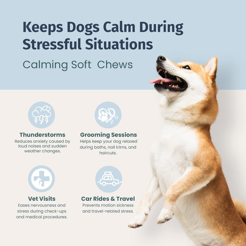 Calming Hemp Soft Chews for Dogs - Natural Calming Treats with Organic Hemp Seed Oil, Chamomile, Valerian Root & Passion Flower - Anxiety & Stress Relief Bites | USA Made, 120 Soft Chews