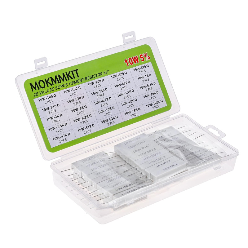 25 Values 50 Pieces Ceramic Cement Resistor KIT 10W Resistance 10 Watt ±5% Power Resistors (100 Ohm - 100K Ohm) 10W-100 ohm-100K ohm