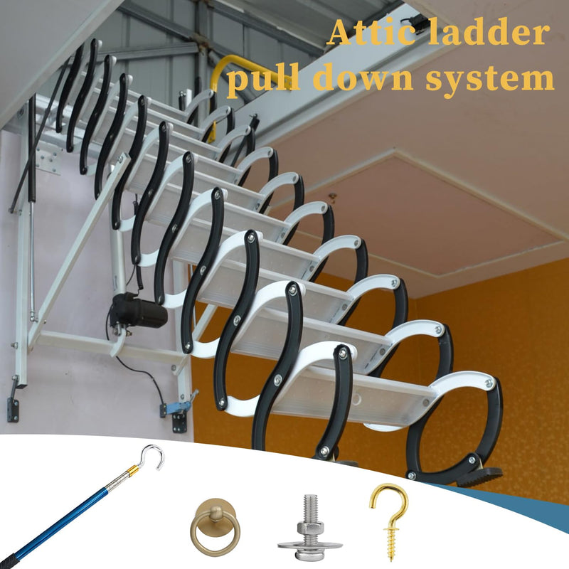 Attic Ladder Door Pull Down Hook Cord Stair System Parts, Rope with Handle for Attic Extension Ladder Pull Down System Hook Cord Kit Rope Replacement