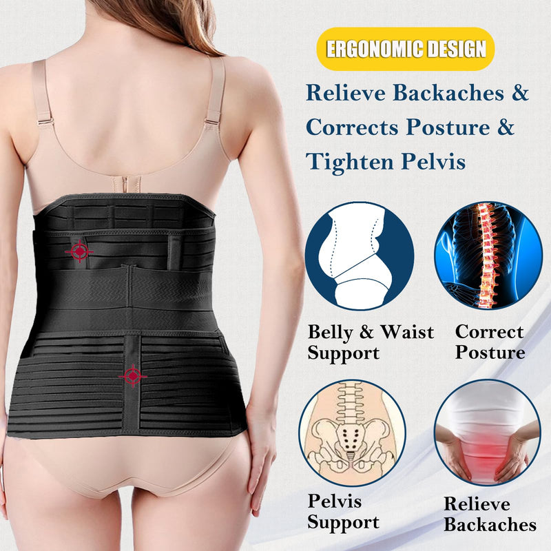 ChongErfei 3 in 1 Postpartum Belly Wrap - Recovery Belly/Waist/Pelvis Belt Black Postpartum Belly Band,Black L/One Size Large(One Size)
