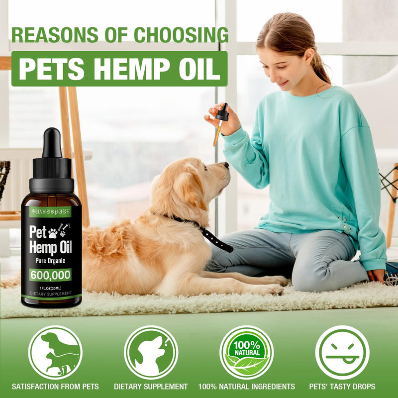 Natural Hemp Oil for Dogs and Cat, Helps with Anxiety, Pain, Stress, Sleep, Arthritis, Seizures Relief, Hip Joints Support Calming Treats