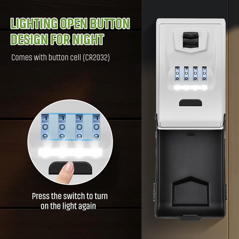 Key Lock Box for Outside with Light Up Dials - Sturdy Waterproof Combination Key Holder Wall Mount Key Storage Box for House Keys - Resettable Code Safe Security Outdoor Key Hiders Large Capacity