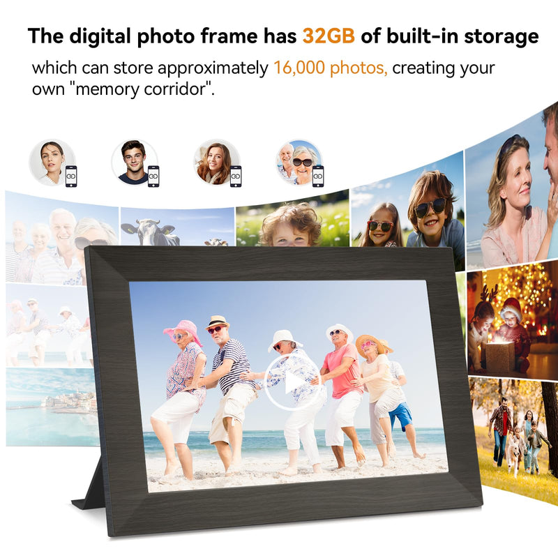 10.1 Inch Smart Digital Picture Frame with Wi-Fi 6, 32GB Storage, IPS Touch Screen, Auto-Rotation, Music Sync, Weather & Clock - Ideal Gift for Families 10" Black