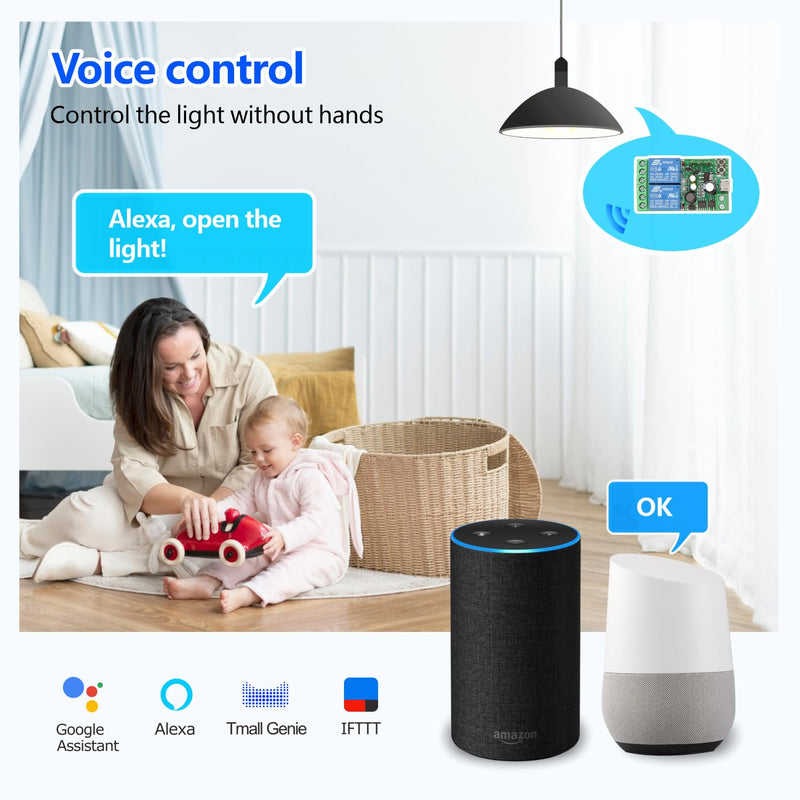 DieseRC 2 Channels WiFi Smart Switch, DC 5V 12V 24V 36V Passive Output Relay Module Ewelink APP WiFi Control Compatible with Alexa/Google Home, Inching/Self-Locking Switch EW-2CH