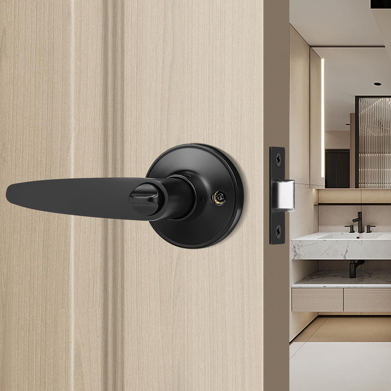 Probrico 4 Pack Entrance Door Levers Door Lock in Black, Combo Entry Door Handles with Locks and Keys Keyed Alike Each with 3 Same Keys Keyed Entrance-Keyed Alike
