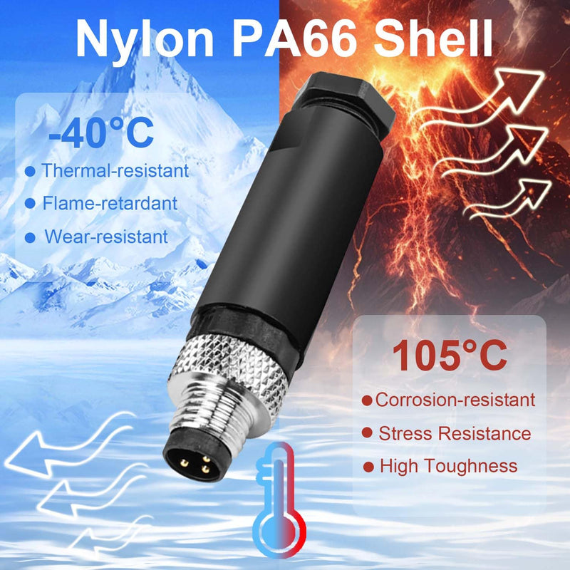 10Pcs M8 3-Pin Aviation Connector Male, Industrial A Coding Field Assembly Plug 8mm IP67 Waterproof for Circular Socket Panel Sensor 3 Pins M8 Straight Male