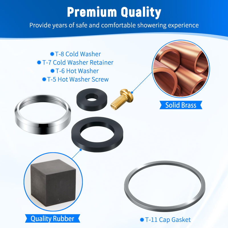 Enhon 4 Pack Washer Repair Kit Compatible with TA-9, Compatible with Symmons Temptrol Valve TA-10 Spindle Assembly, T-8 Cold Washer, T-7 Retainer, T-6 Hot Washers, T-5 Screw and T-11 Cap Gasket