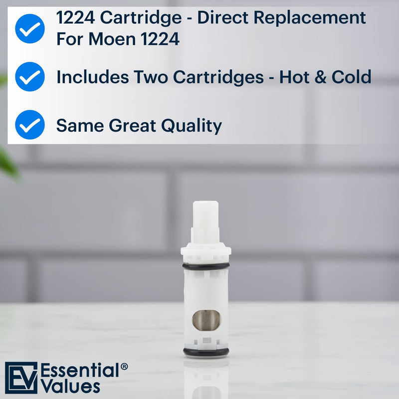 1224 Moen Replacement Faucet Cartridge – Aftermarket Replacement Compatible with 2 Handle Faucets & Moen Tub Shower | Durable Brass 1224b and Plastic - 2 PACK