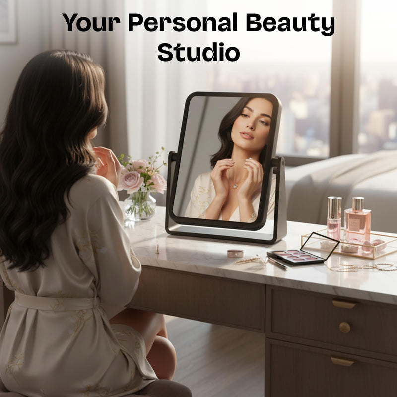 Danielle Creations Rectangle Soft Touch Vanity Mirror, Black, 1x/7x Magnifying Makeup Mirror with Stand, Portable Tabletop Bathroom or Desk Mirror Rectangular / Black & 1x/7x Magnification