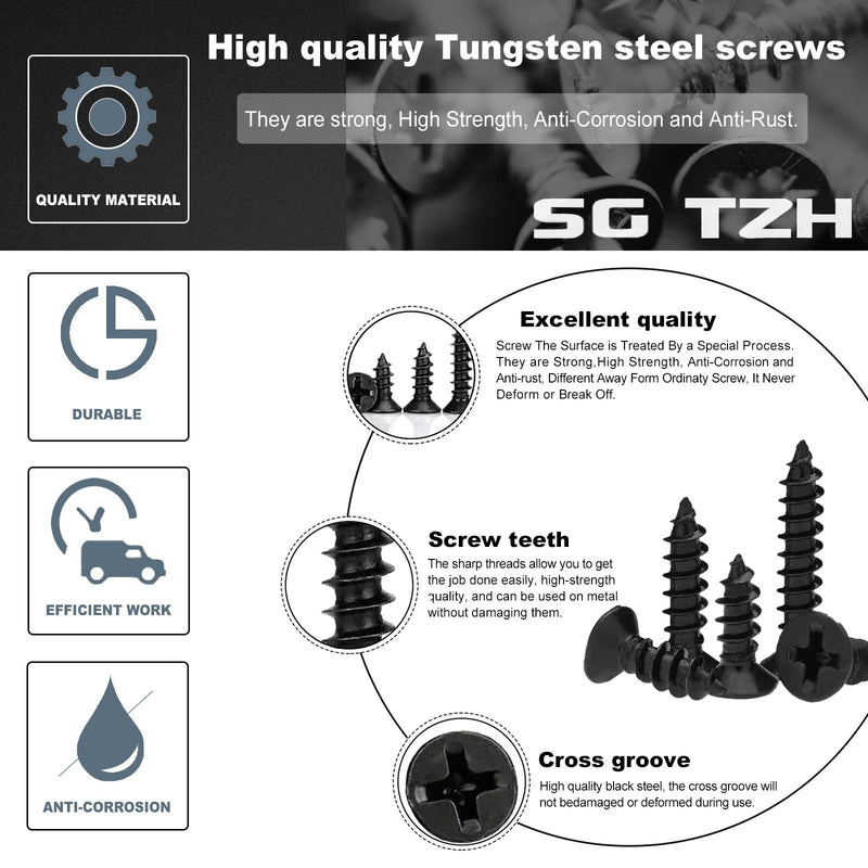 #8 x 1-1/4" Wood Screw 100PCS Black Phosphate Coated Stainless Flat Truss Head Fast Self Tapping Drywall Screws by SG TZH 100 #8 x 1-1/4"