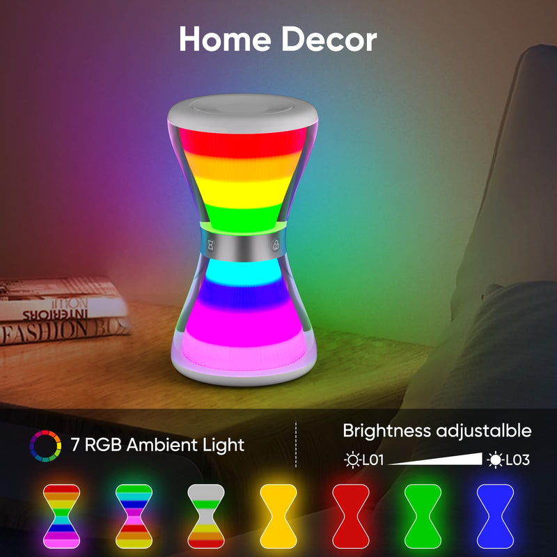 AFEXOA RGB Night Light Alarm Clock for Kids, Teenagers, Adults, Digital Alarm Clock with Hourglass Shape, 7 Ambient Lights, Aesthetic Alarm Clocks for Bedrooms Living Room Decor