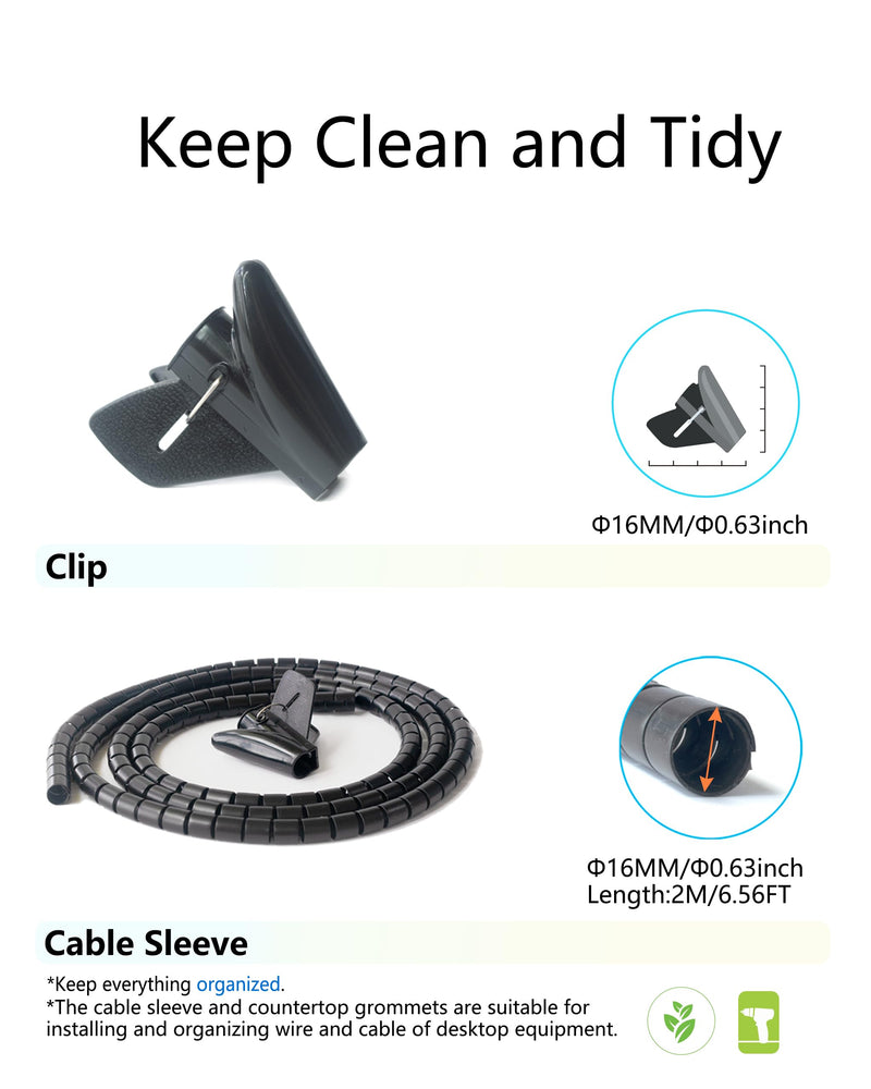 6 Pack Desk Grommet 50mm (1.97 inch) Bi-Metal Hole Saw Kit with Cord Wrap Coiled Tube Management,2 m Cable Sleeve Organizer with Table Hole Cover