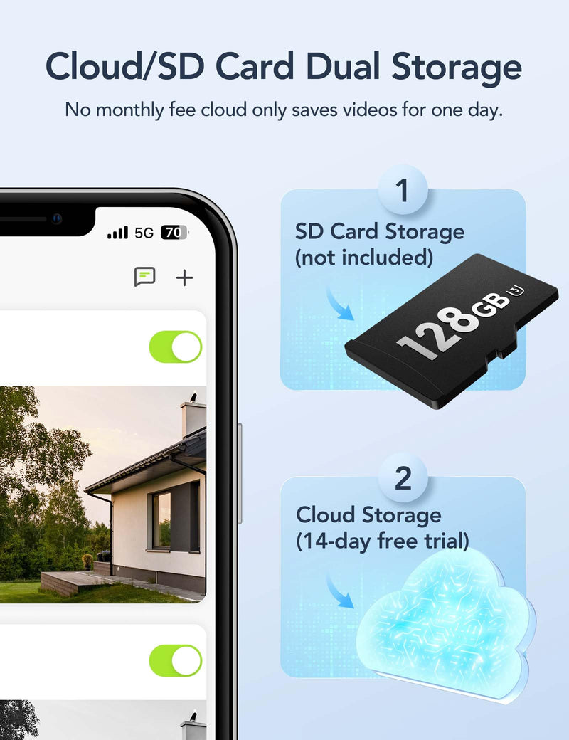 GNCC Solar Security Cameras Wireless Outdoor, 2K Outdoor Battery Camera, Color Night Vision, SD/Cloud Storage, Alarm Detection, 2.4 & 5GHz WiFi, Easy to Install, Manually Adjust View 1