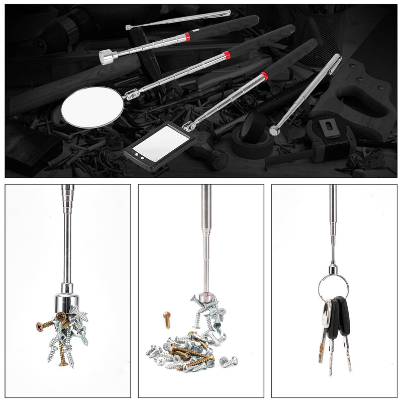Lighted Inspection Mirror & Magnetic Pickup Tool Set of 5 - Telescoping Handle,360 Swivel for Extra Viewing,Pickup Tool Meet the Needs of Various Occasions,Useful for Mechanic,Automotive,Gifts for men
